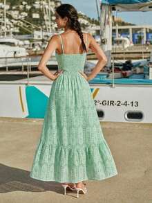 Vestido de tirantes informal de unicolor con bordado hueco para vacaciones de mujer - verde menta - Ver 2