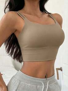 Sujetador deportivo minimalista de unicolor y de peso ligero que da forma para mujeres - Marrón - Ver 6