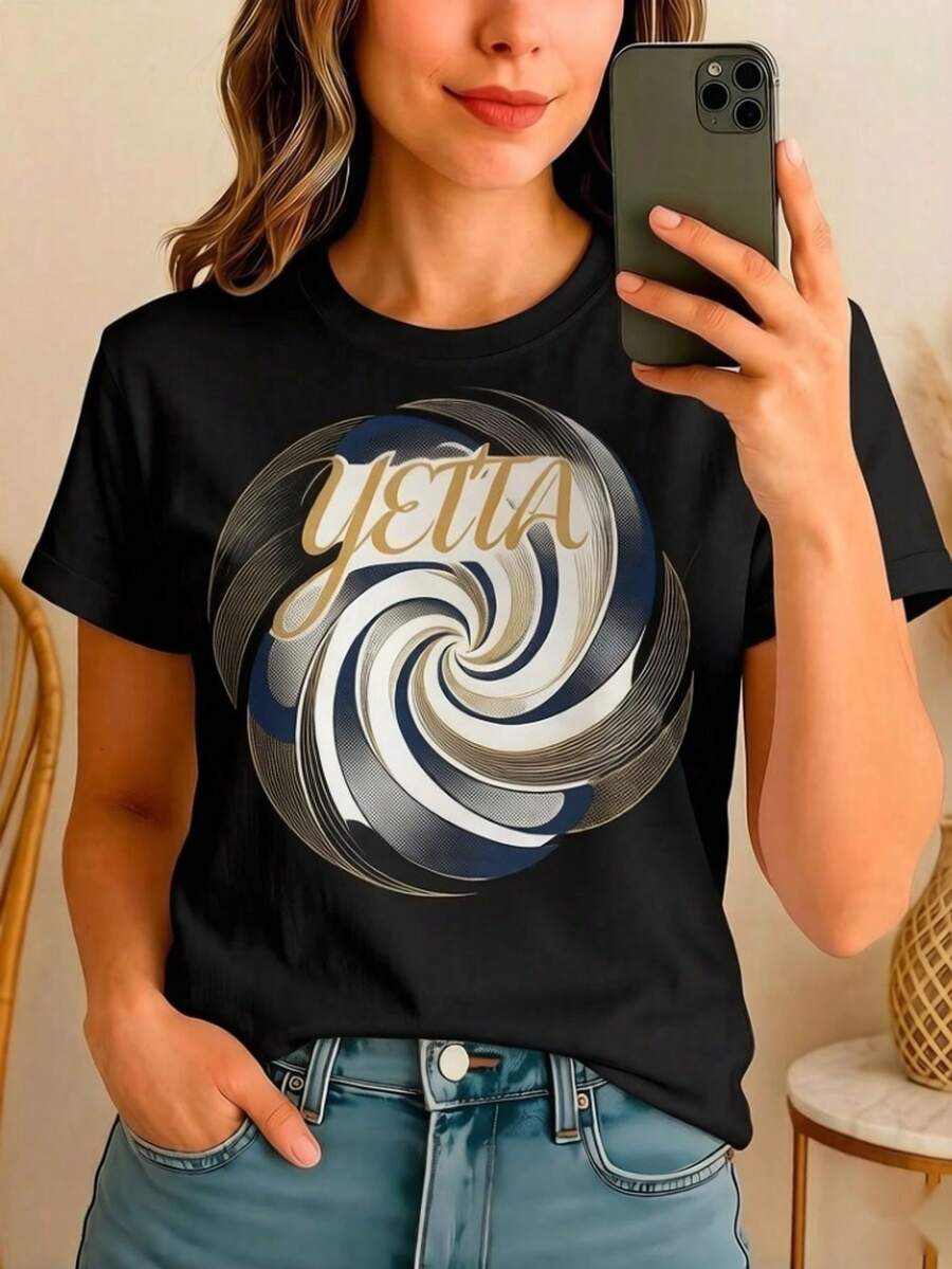 Vintage Style Football Graphic T-Shirt, Soft To The Touch, Breathable Material, Durable Printing Technology, Abstract Spiral Design, Retro Aesthetic, Cool Art, Streetwear, Loose Fit, Short Sleeve, Casual Wear, Oversized Cut, Perfect For Daily Wear, Outdoor Activities, Music Festivals, Parties Or As A Creative Gift For Friends. - 黑色 - 查看 1