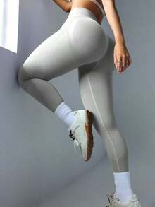 sin costuras de cintura alta de unicolor para uso diario, fitness y yoga para mujeres - Gris Claro 3 - Ver 1