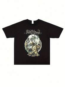 Unisex Gothic Design T-Shirt With Mors Principium Est Death Metal Band Artistic Medallion For Men And Women, Soft, Essential For Casual Street Wear In All Seasons, Versatile Style For All Seasons. With A Crisp, Streamlined Cut, This Garment Creates A Clean And Vibrant Look When Worn. Its Loose Yet Flattering Silhouette Suits All Body Types, Offering A Style That Is Both Casual And With A Touch Of Elegance. - 黑色 - 查看 1