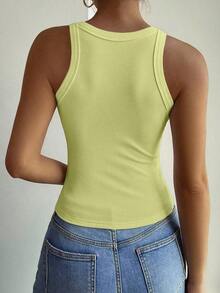 Blusa sin mangas para mujer, de unicolor elegante, adecuada para otoño e invierno - Amarillo - Ver 2
