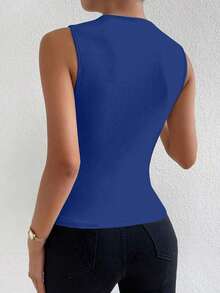 Blusa casual versátil con cuello alto y plisados para mujer - Azul - Ver 2
