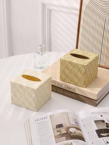Rectangular Vertical Striped Tissue Box - Double-Sided Design, Minimalist & Fashionable, Made Of Durable Material Desk Tissue Box, Waterproof & Stain-Resistant, Large Capacity, Multiple Colors Available, Suitable For Everyday Home Use - Multicolor - View 4