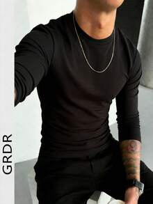GRDR Men's Casual Round Neck Lightweight Long Sleeve T-Shirt, Suitable For Leisure, Sports And Commuting - Black - View 2