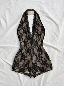 Body sexy de punto blanco con textura y patrón ondulado, escote en V profundo y espalda descubierta para mujer, elegante y ajustado, adecuado para fiestas, citas, té de la tarde, vacaciones boho, playa, atuendo de verano. - Multicolor - Ver 4