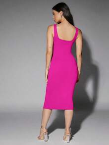 Vestido tank de espalda baja unicolor - Rosa Fucsia - Ver 2