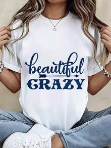 Fashionable Women's T-Shirt With Fun Print, Casual Summer Top For Everyday Wear And Outings - 白色 - 查看 2