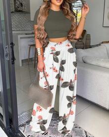Women Two-Piece Outfits - Grey Print - View 4