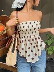Frenchy Top tubo versátil para citas con pliegues a cuadros para mujer - Amarillo claro - Ver 4