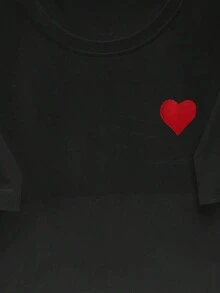 Women's Loose-Fitting T-Shirt With Embroidered Heart In Plus Size - 黑色 - 查看 6