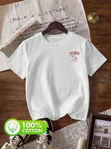 Women's 100% Cotton T-Shirts With Bride Club Print, Round Neck, Short Sleeve, Summer Casual, White - 白色 - 查看 7