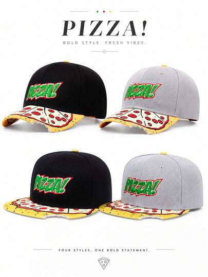 1pc Men's Fashionable Able PIZZA Embroidered Hip-Hop Baseball Cap, Letter Embroidery, Adjustable, Suitable For Outdoor Casual Wear, Spring And Autumn, Travel Or Beach Vacation