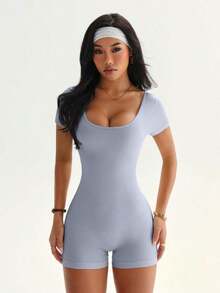 Conjunto de ropa activa con elasticidad alta y sin costuras, mono de yoga - Gris Claro - Ver 4