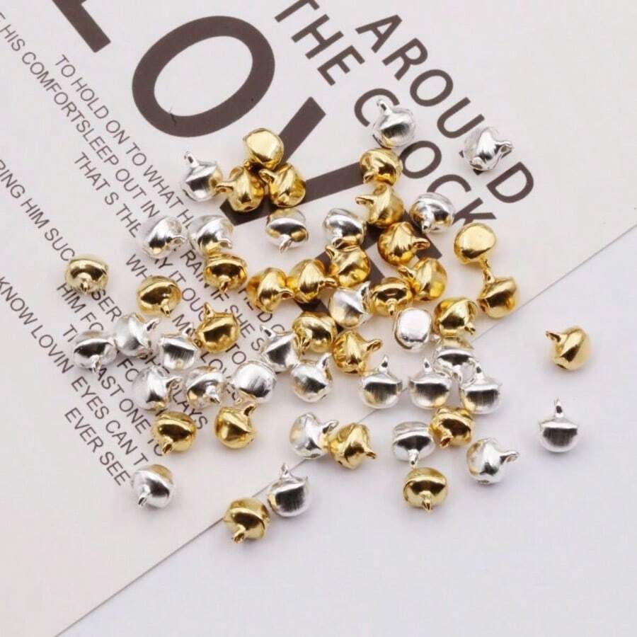 100pcs Decorative Bells, DIY Craft, Holiday Decor, Dog Collar Accessories, Phone Strap Accessories, Suitable For Halloween And Christmas - One-word Bell - View 1