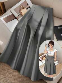 Falda esbelta y elegante de línea A con pliegues para mujer de talla grande - Gris - Ver 1