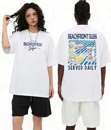 Camisetas Gráficas para Hombre YTD, Manga Corta, Estampado 'Beachfront Bliss', Talla Grande, Algodón, Casual, Unisex XO6A - Blanco - Ver 11