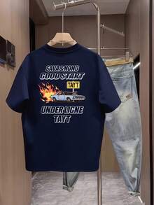 Nueva camiseta de manga corta para mujer de 180 g,% algodón - Camiseta casual versátil con estampado de verano para hombre - Camiseta con estampado de verano para parejas - Unisex - Regalo para vacaciones - Azul marino - Ver 12