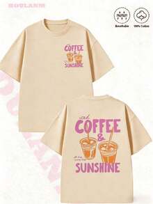 Nueva Llegada 2026: Camiseta con Estampado de Taza Naranja "Café Helado y Sol" |    Ropa de Mujer, Corte Holgado, Tops de Verano, Estilo Primaveral, Camiseta de Estética Acogedora, Tela Suave y Transpirable, Moda 100% Algodón, Camiseta de Mujer para Uso Diario con Estampado Gráfico - Albaricoque - Ver 1