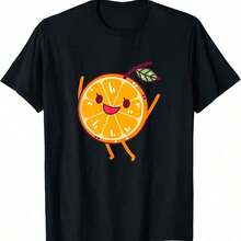 Camiseta Casual Kawa Naranja con Personaje Lindo, para Amantes de la Fruta, 100% Algodón, Duradera - Negro - Ver 7