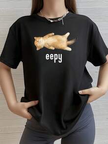 Gatito dormido con ternura simboliza paz interior y descanso profundo evocando serenidad y afecto en cada mirada camiseta de mujer casual cómoda moderna ideal para uso diario - Negro - Ver 8