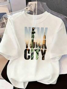 Short-Sleeve T-Shirt With American Tourist And Urban Style, Fashionable Short-Sleeve T-Shirt For Spring And Summer 2026, Made In Mexico, 180 Grams. Cartoon Print, Couple Design, Suitable For Indoor Or Outdoor Wear. Crew Neck, Unisex, Ideal For Office And Leisure. One-Piece Pack. - WH-P631577SLNDXZGY505 - 查看 2