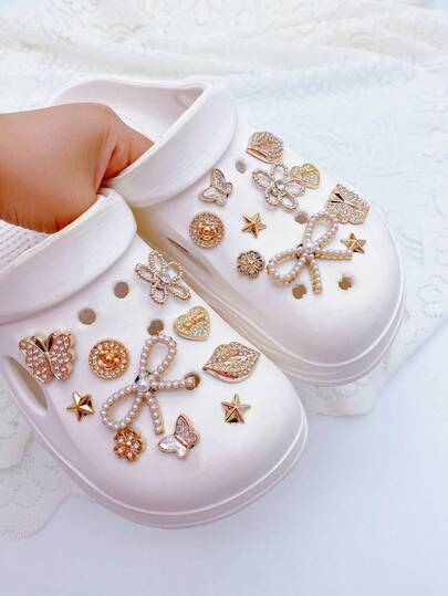 20pcs Fashion Versatile Pearl Bow, Rhinestone Flower Shoe Clips, Detachable DIY Decorations, Multifunctional Accessories For Women's Sandals, Slippers, Beach Bags, Suitable For Holidays And Birthday Party Gifts