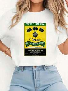 Cómoda camiseta de manga corta con cuello redondo, 100% algodón, color blanco, de Wray And Nephew Overproof Rum, para hombre y mujer, a la moda, con estampado gráfico, holgada y versátil, para verano. - Negro - Ver 5