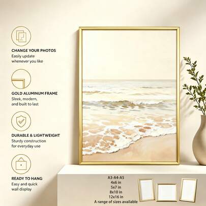 Mosearon 1/2/3 piezas 30cm x 40cm Marco de Foto de Aleación de Aluminio Dorado, Marco Decorativo A3, Marco de Arte Moderno para el Hogar A4, Marco de Imagen Decorativo de Estilo Minimalista de Aleación de Aluminio Dorado