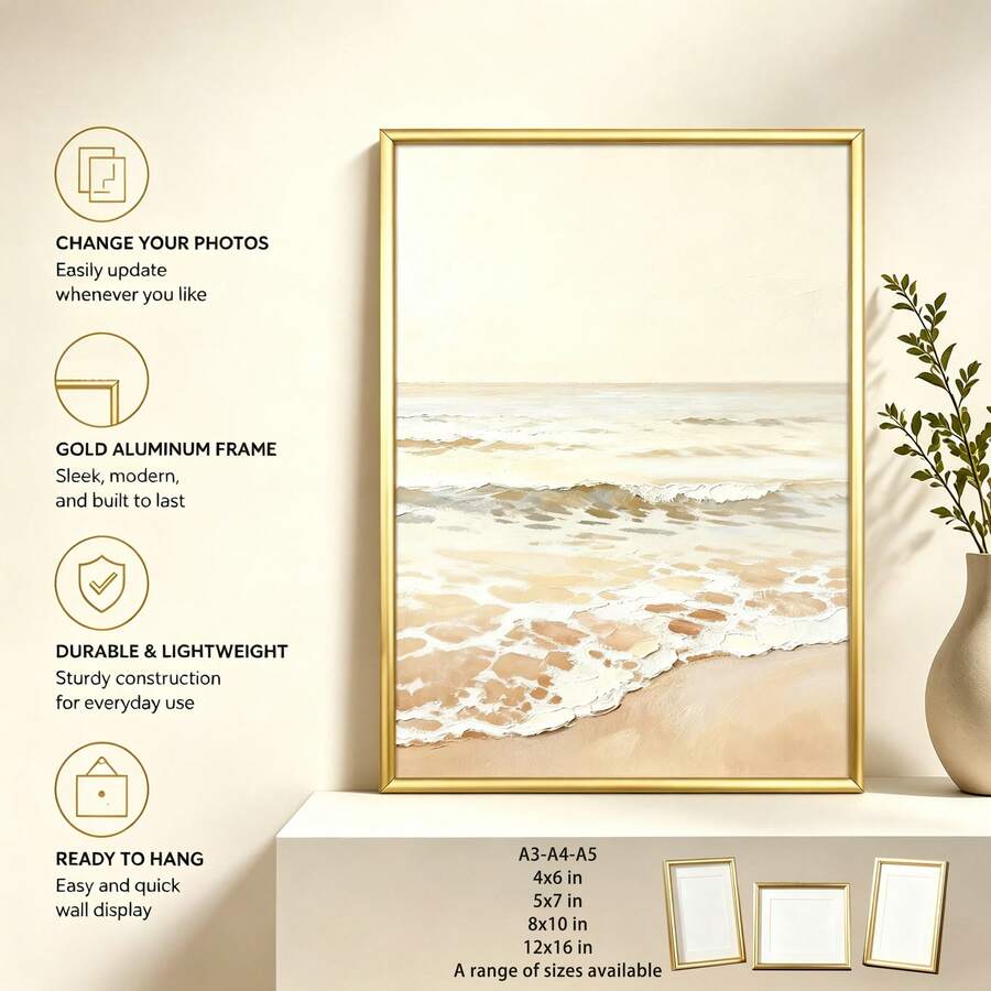 Mosearon 1/2/3 piezas 30cm x 40cm Marco de Foto de Aleación de Aluminio Dorado, Marco Decorativo A3, Marco de Arte Moderno para el Hogar A4, Marco de Imagen Decorativo de Estilo Minimalista de Aleación de Aluminio Dorado