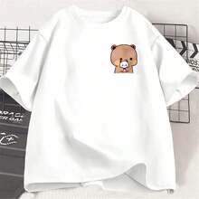 Camiseta de manga corta de punto negro para mujer con estampado de osito y corte casual.short-sleeve T-shirt / short-sleeve tee - Blanco - Ver 7