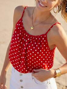 Camiseta de tirantes casual con estampado de lunares para mujer - Burdeos - Ver 7