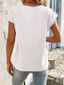 Camiseta casual de cuello redondo y mangas de murciélago - Blanco 2 - Ver 2