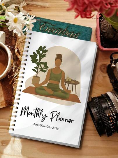 1pc 2026 A5 Monthly Calendar Planner, Floral Spiral Bound Schedule Notebook From January-December 2026, Large Monthly Blocks, To-Do Checklist, Habit Tracker & Premium Paper Organizer For Work School Home
