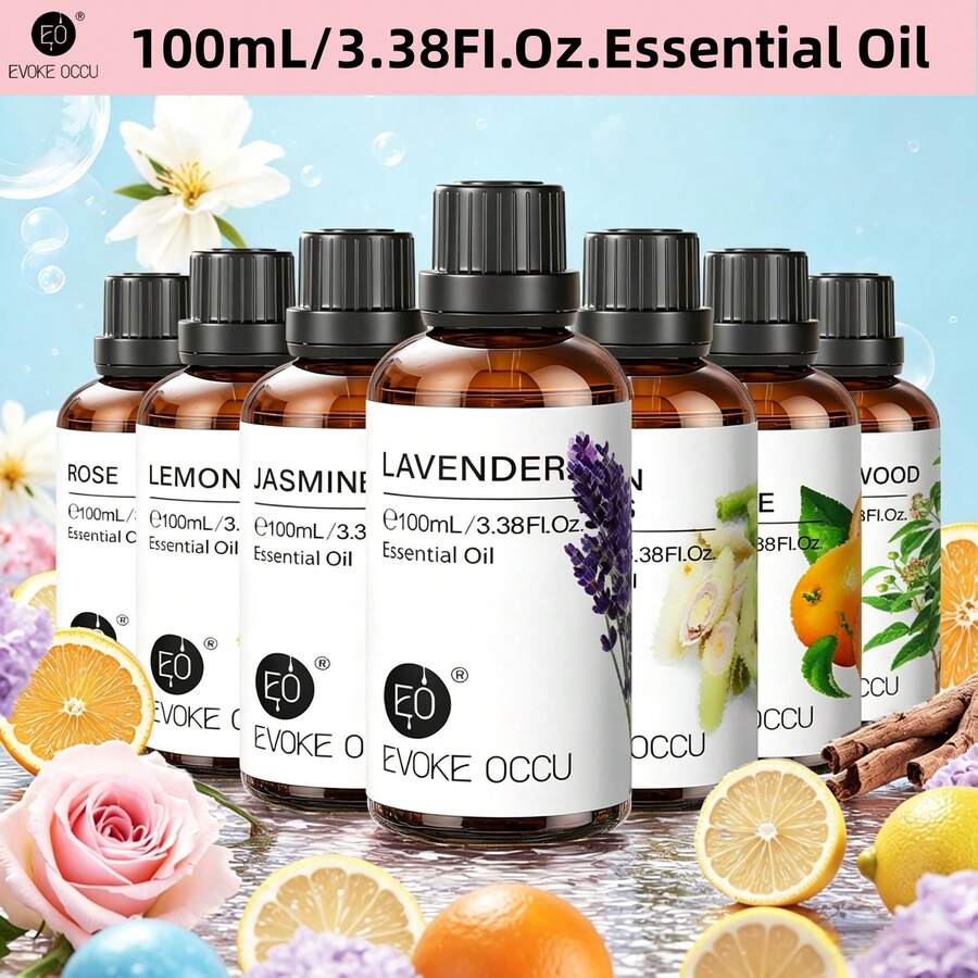 EVOKE OCCU 100毫升/3.38液体盎司精油，纯天然薰衣草、香草、檀香、乳香、茉莉、玫瑰、甜橙、茶树、依兰植物油，适用于按摩、护肤、香薰机、加湿器、香薰蜡烛、香皂、按摩放松、空气净化。 - 多種香味 - 查看 1