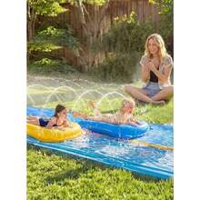 Sloosh Tobogán de agua enorme, tobogán de césped resistente de 9.1m x 1.8m con aspersor incorporado y 2 tablas inflables deslizantes para niños, adultos, fiesta, verano, césped al aire libre - como en la imagen - Ver 7