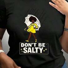 Short-Sleeved T-Shirt With Round Neck And Pattern And Slogan Print, Casual Spring And Summer Top, Women's Clothing For Mother's Day, Clean Design, Fade-Resistant, For Adults, Moisture-Wicking, For Outdoor Activities. - Black - View 7