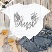 Angel Wings Graphic T-Shirt, 100% Cotton Oversized Soft Breathable Casual Crewneck Short Sleeve Top, Romantic Aesthetic Summer Vibes Tee for Women & Angel Lovers - Blanco - Ver 6