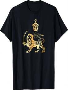 Persian Flag, Lion, Sun And Crown, Persia, Women's T-Shirts, Loose Casual T-Shirts, Gothic Clothing - 黑色 - 查看 1