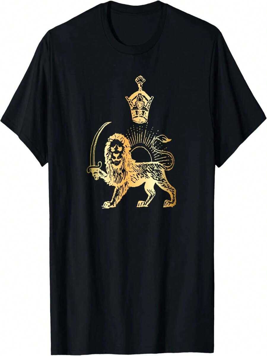 Persian Flag, Lion, Sun And Crown, Persia, Women's T-Shirts, Loose Casual T-Shirts, Gothic Clothing - 黑色 - 查看 1