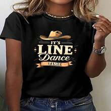 1 Piece, Classic And Versatile Pure Cotton Short-Sleeved T-Shirt, Ideal For Wearing In Any Season, With A Dance Of Time Print Design In A Feminine Style S, With A Fashionable Touch - Black - View 2