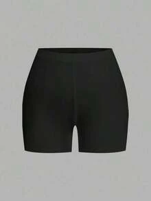 2 piezas Leggings básicos casuales de unicolor para mujer de talla grande, aptos para el verano - Negro 2 - Ver 8