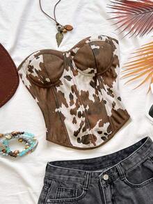 Blusa de tirantes con estampado floral vintage bohemio, elegante y tropical, ideal para vacaciones, boda en la playa, graduación, brunch, Día de San Patricio, Spring Break, Pascua, festivales de música, otoño/invierno - Multicolor - Ver 6