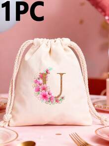1pc Pink Letter A-Z Canvas Drawstring Gift Bag, Suitable For Holiday Party, Birthday, Wedding DIY Gift Packaging, Multiple Sizes Available, Home Storage Pouch - Multicolor - View 17