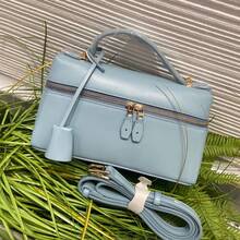 L23 Minimalist Solid Color Boxy Handbag For Women Elegant Smooth Faux Leather Top Handle Bag Luxury Design Structured Crossbody Purse With Adjustable Strap Versatile Daily Travel Satchel - Light Blue With Gold Hardware (L23 Plain Weave) - View 3