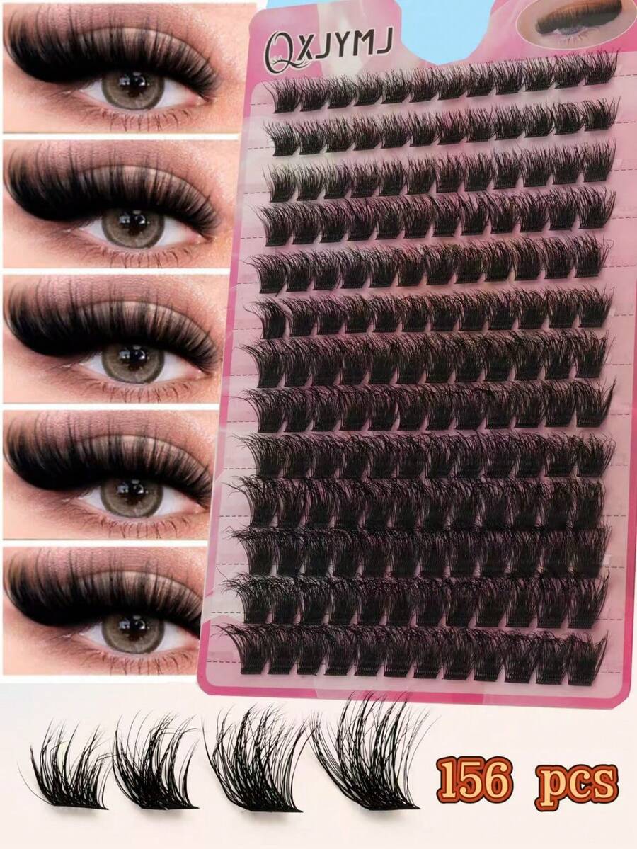 156pcs D-Curl Mixed Length 8-16mm Fluffy & Lightweight False Eyelashes, Natural Lash Extension, Reusable Eyelash Cluster - View 1