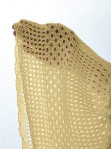Swim Lushoire Falda pareo con dobladillo ondulado para la playa, con patrón geométrico perforado y floral - Amarillo claro - Ver 6