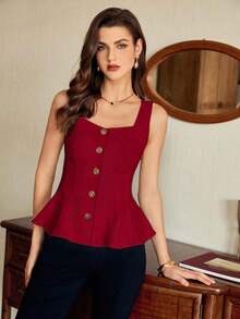 de mujer vintage, elegante y clásica, con cierre de botones metálicos con forma de flor, sin mangas, color blanco, para primavera/verano - Burdeos - Ver 4