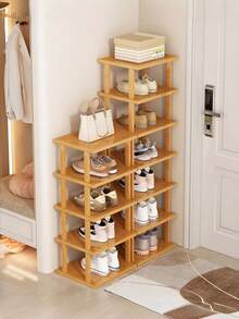1pc Multi-Size Stackable Bamboo Shoe Rack, Vertical Narrow Design, Suitable For Entryway, Bedroom, Office. Multi-Functional Bamboo Storage Rack. Natural Wood Open Storage Rack, Suitable For Hallway. Multi-Layer Storage Rack, Essential For Small Spaces, Rental Apartments, Dorms. Space-Saving Storage Rack Essential - Multicolor - View 4