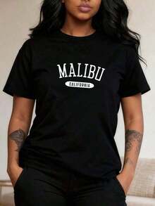 Classic Style T-Shirt Malibu, California, CA - Black - View 1